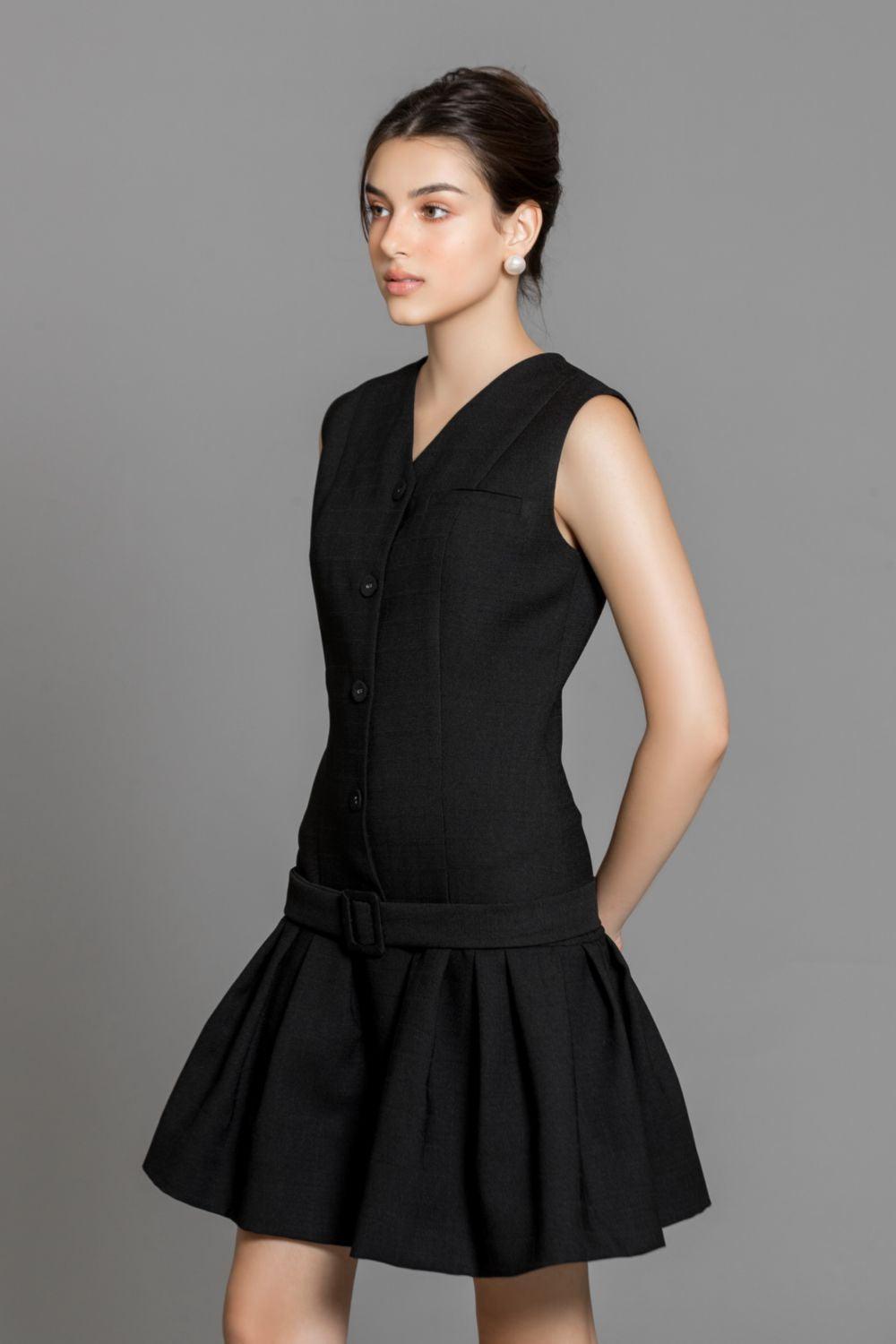 Aubrie Drop Waist V-Neck Polycotton Mini Dress - MEAN BLVD