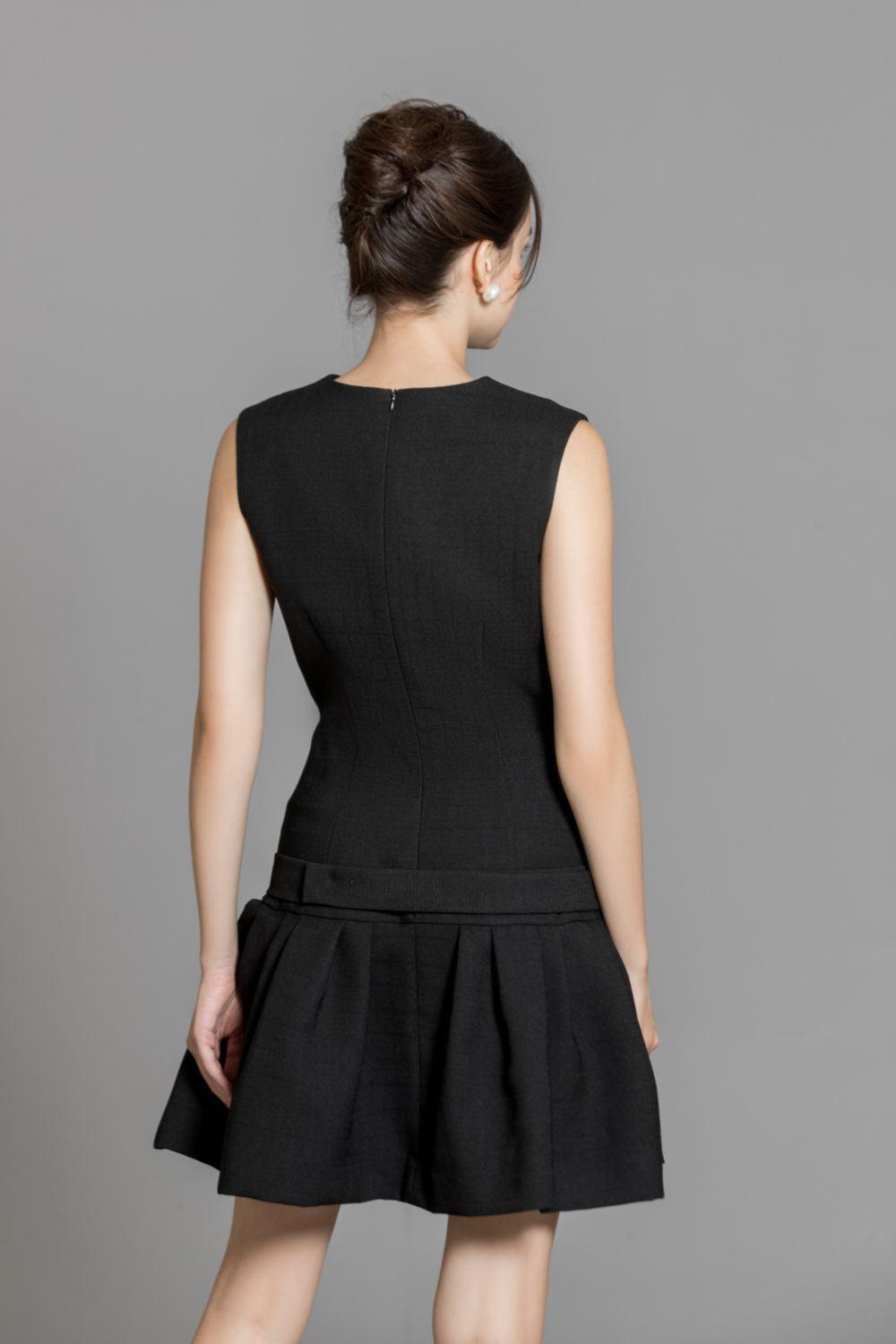 Aubrie Drop Waist V-Neck Polycotton Mini Dress - MEAN BLVD