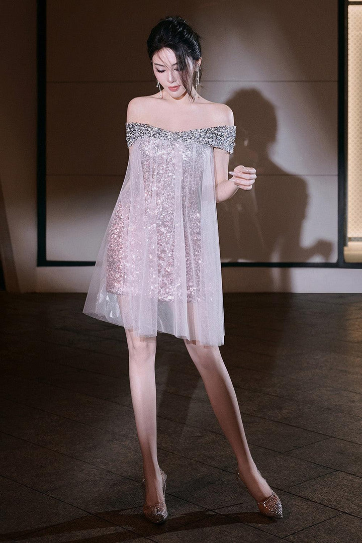 Audey Straight Gathered Mesh Sequin Mini Dress - MEAN BLVD