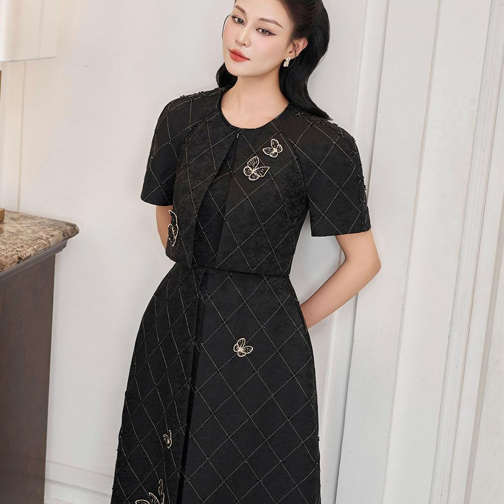 Aurora A-line Draped Brocade Midi Set - MEAN BLVD