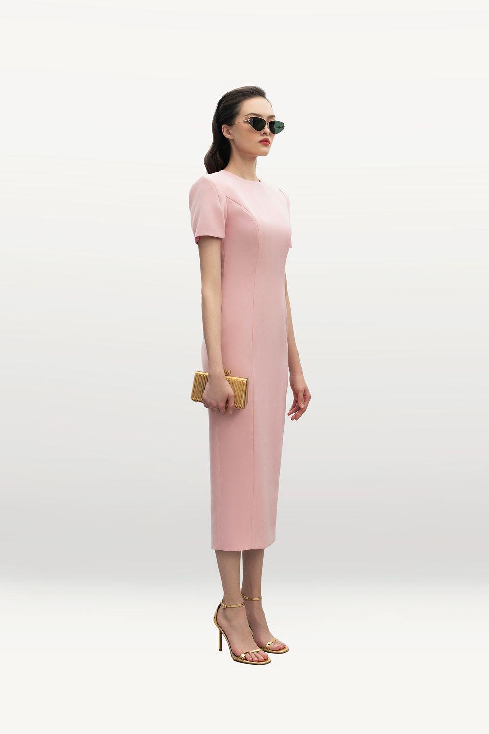 open lace back dress Women's Ava Sheath Short Sleeved Punto Midi Dress S/M/L/Xl Dark Pink/Dusty Rose Mean Blvd S / Dusty Rose