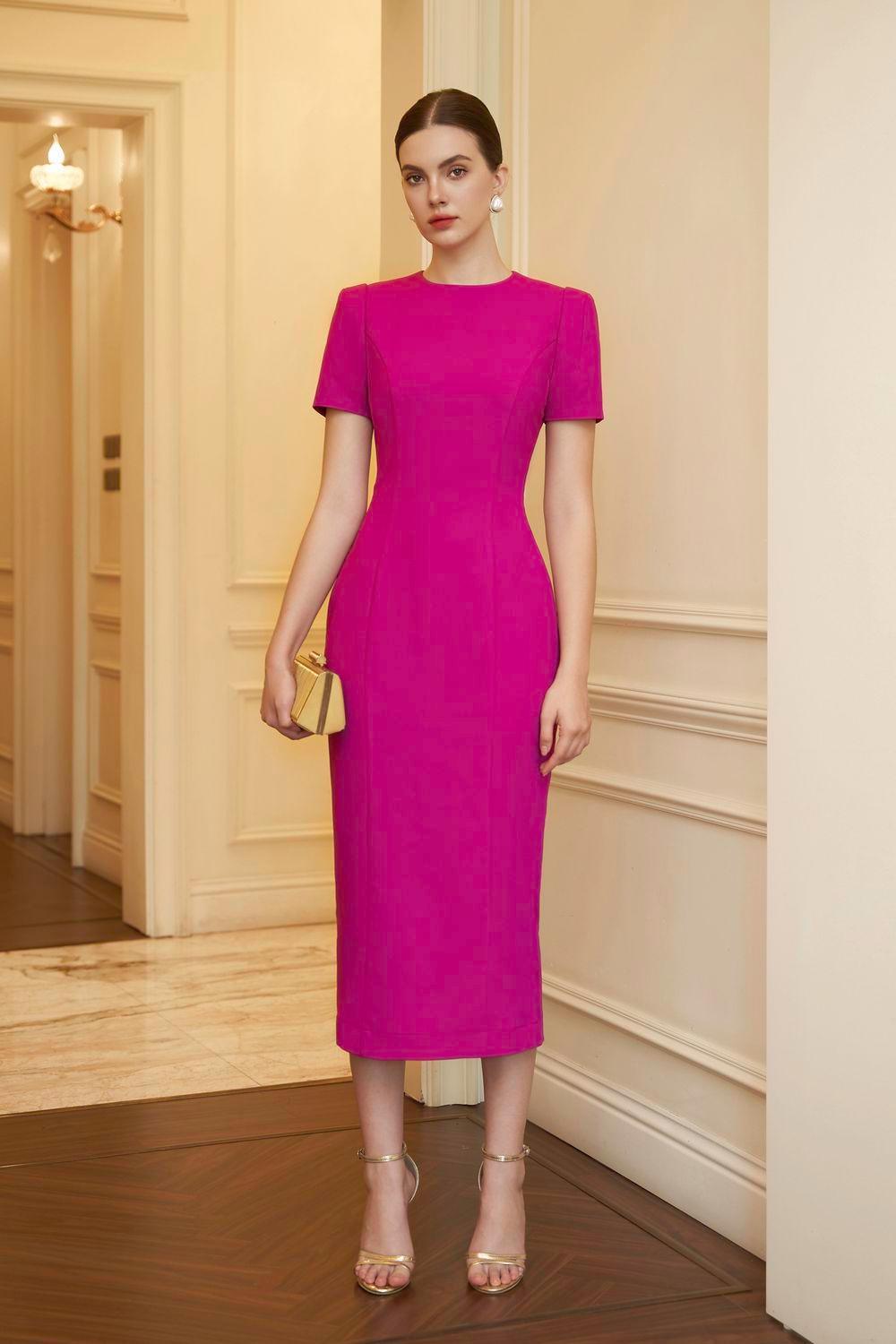 Women's Ava Sheath Short Sleeved Punto Midi Dress S/M/L/XL Dark Pink/Dusty Rose MEAN BLVD S / Dark Pink Women's Ava Sheath Short Sleeved Punto Midi Dress S/M/L/XL Dark Pink/Dusty Rose MEAN BLVD S / Dark Pink