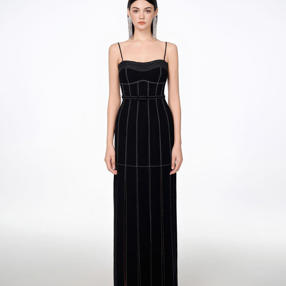 Ava Slit Spaghetti Strap Crepe Midi Dress - MEAN BLVD