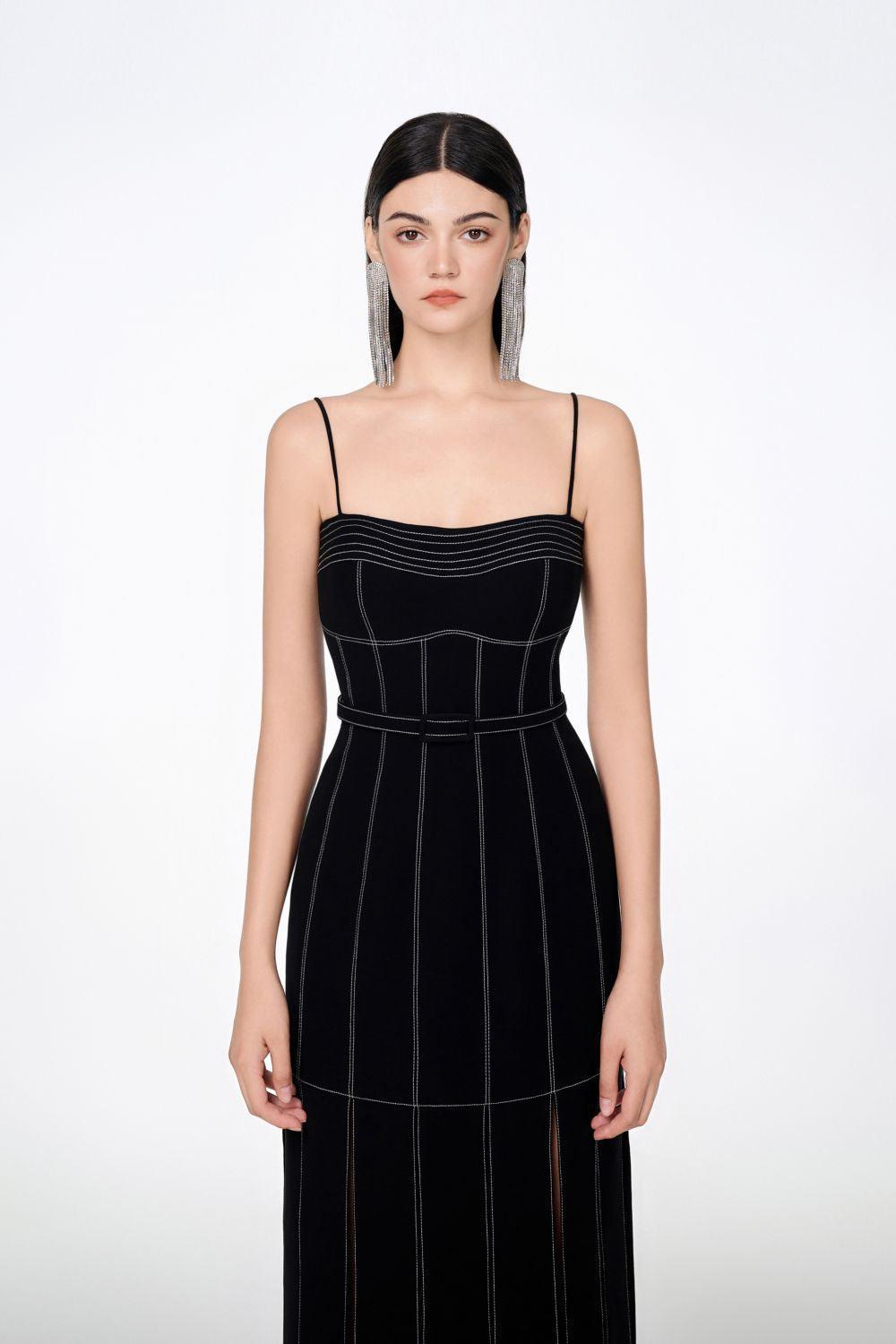 Ava Slit Spaghetti Strap Crepe Midi Dress - MEAN BLVD