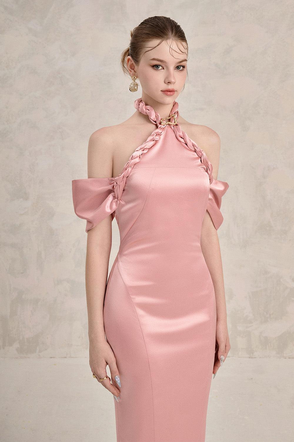 Women's Avara Sheath Cold Shoulder Sleeved Silk Ankle Length Dress XS/XS/S/M/L/XL/Customize Pink Mean Blvd Pink / XL Women's Avara Sheath Cold Shoulder Sleeved Silk Ankle Length Dress XS/XS/S/M/L/XL/Customize Pink Mean Blvd Pink / XL