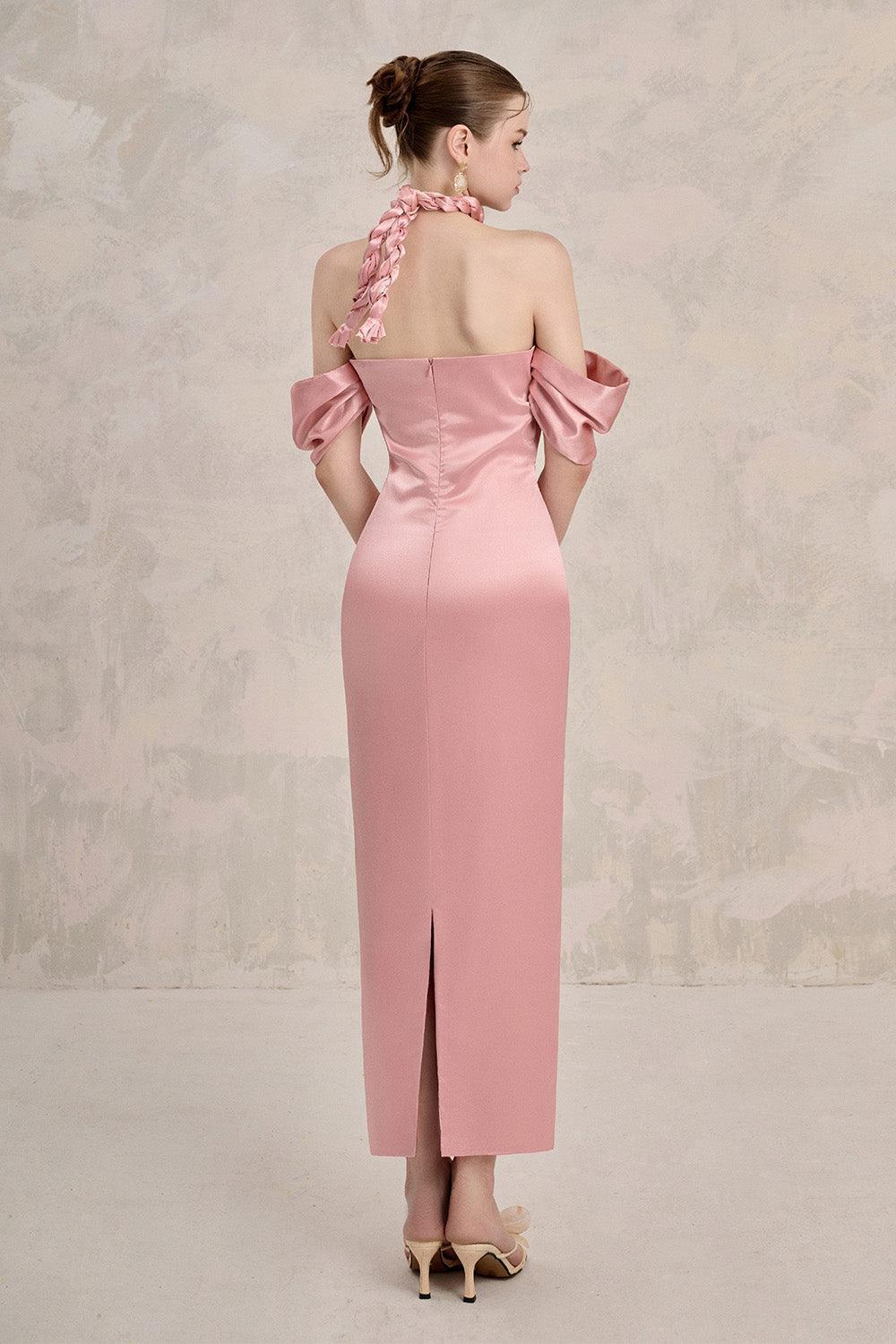 Women's Avara Sheath Cold Shoulder Sleeved Silk Ankle Length Dress XS/XS/S/M/L/XL/Customize Pink MEAN BLVD Pink / XL Women's Avara Sheath Cold Shoulder Sleeved Silk Ankle Length Dress XS/XS/S/M/L/XL/Customize Pink MEAN BLVD Pink / XL