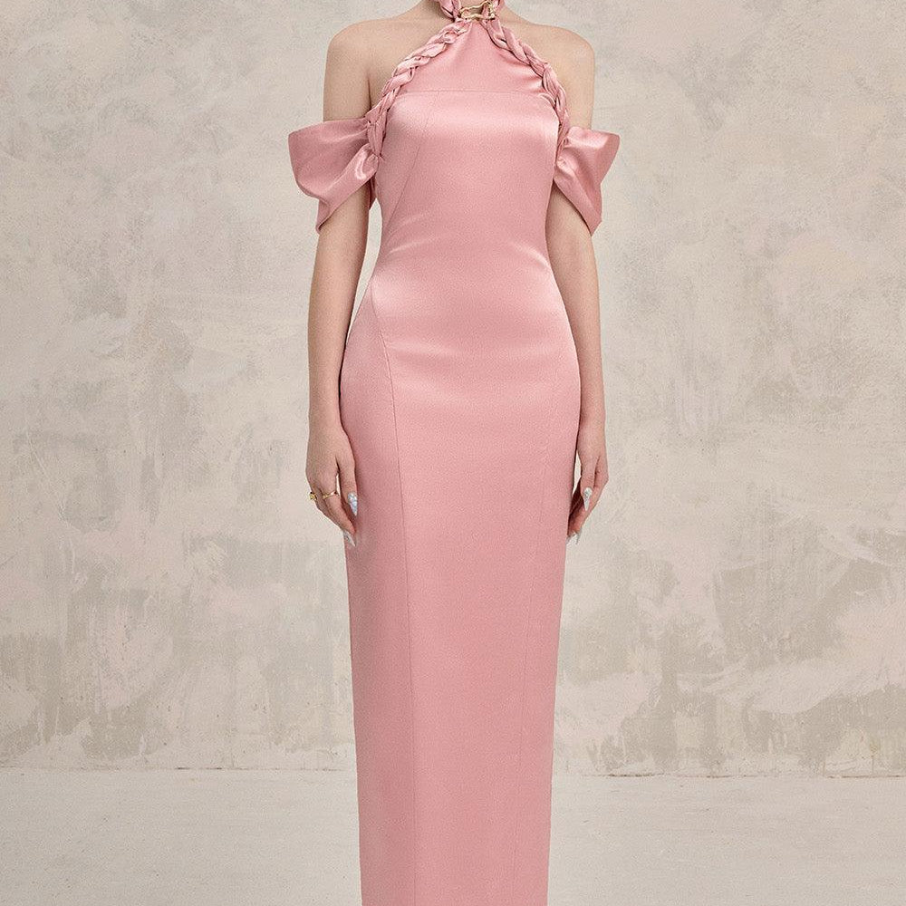 Avara Sheath Cold Shoulder Sleeved Silk Ankle Length Dress - MEAN BLVD