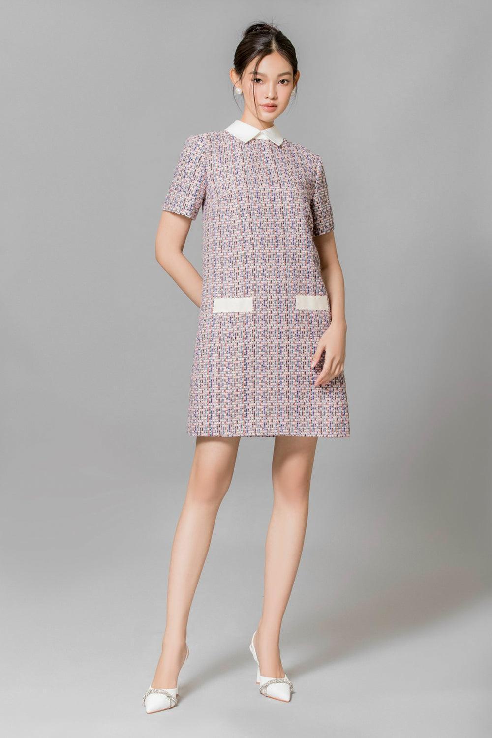 Averi Trapezoid Collared Neck Tweed Mini Dress - MEAN BLVD