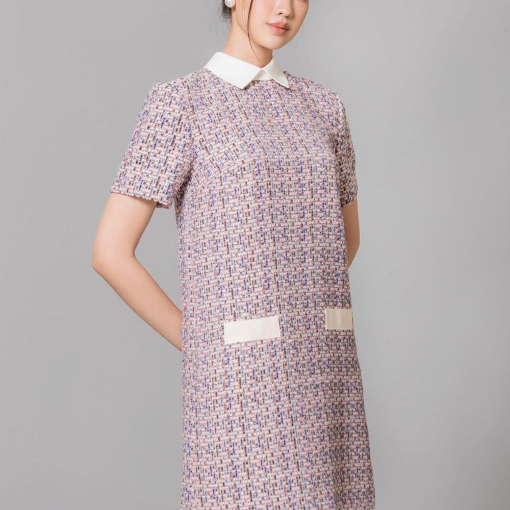 Averi Trapezoid Collared Neck Tweed Mini Dress - MEAN BLVD