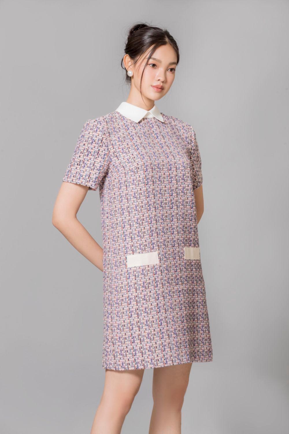 Averi Trapezoid Collared Neck Tweed Mini Dress - MEAN BLVD
