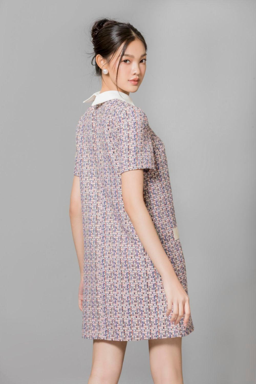 Averi Trapezoid Collared Neck Tweed Mini Dress - MEAN BLVD