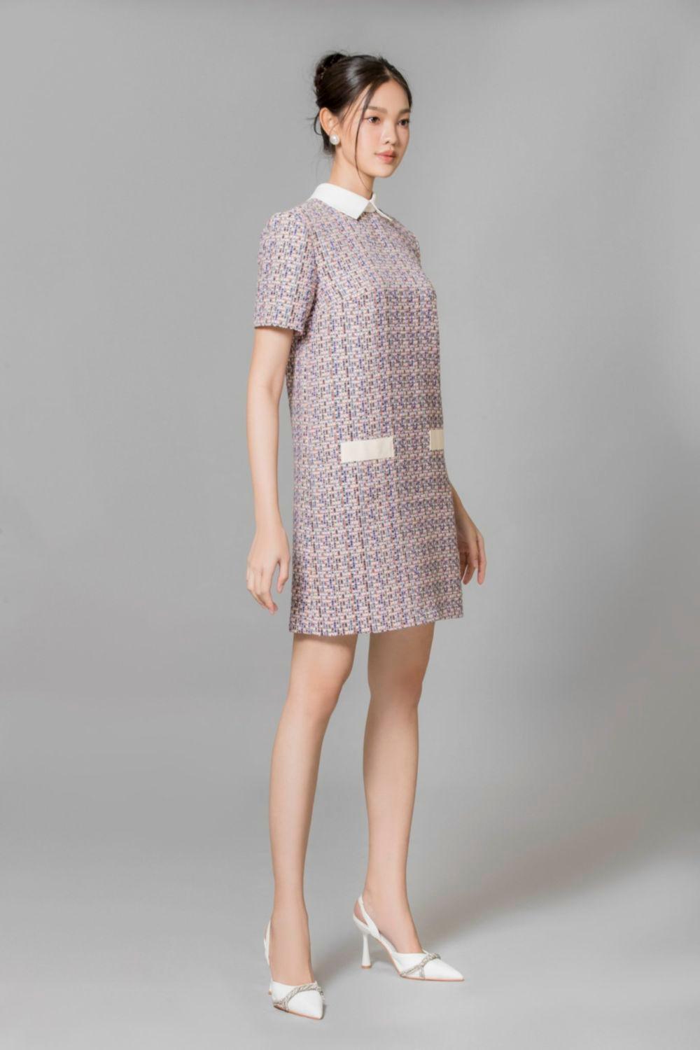 Averi Trapezoid Collared Neck Tweed Mini Dress - MEAN BLVD