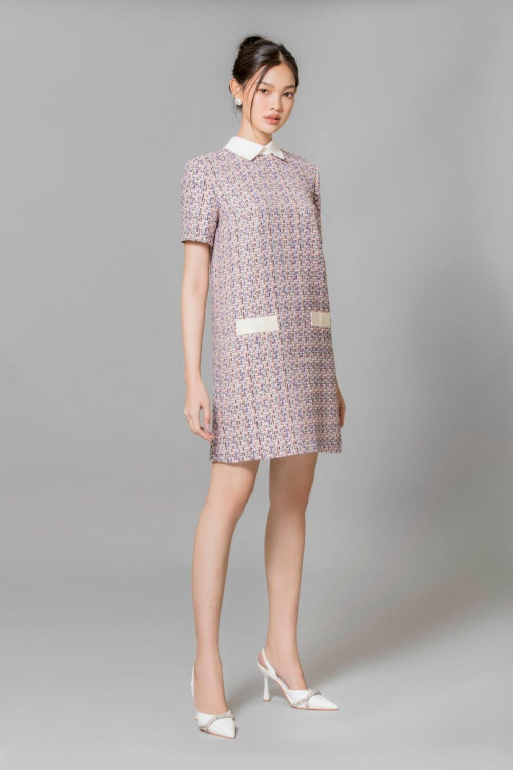 Averi Trapezoid Collared Neck Tweed Mini Dress - MEAN BLVD