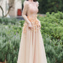 Avery Fit and Flare Pleated Sleeved Mesh Floor Length Dress - MEAN BLVD