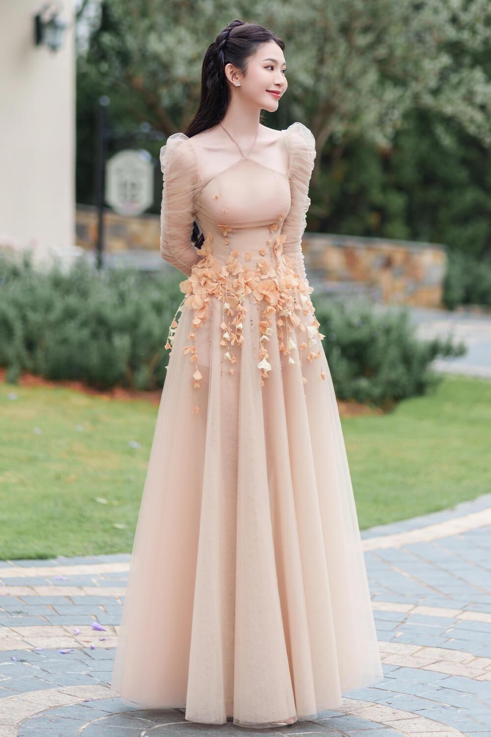 Avery Fit and Flare Pleated Sleeved Mesh Floor Length Dress - MEAN BLVD