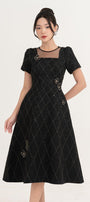 Azalea A-line Round Neck Brocade Midi Dress - MEAN BLVD
