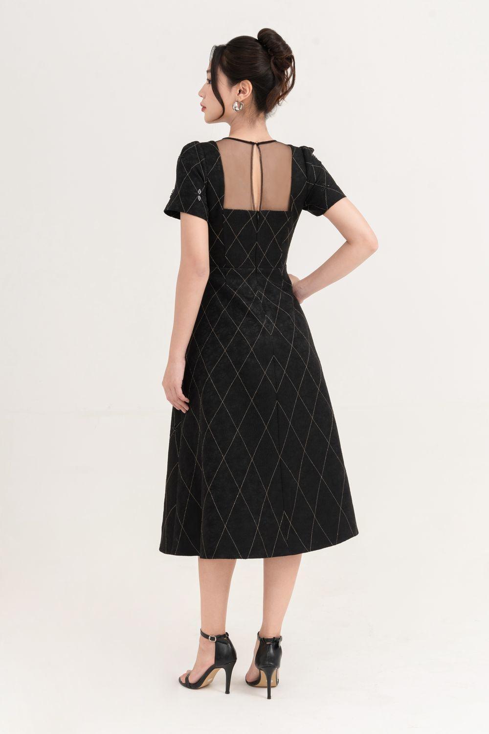 Women's Azalea A-line Round Neck Brocade Midi Dress S/M/L/XL/XXL Black MEAN BLVD Black / XL Women's Azalea A-line Round Neck Brocade Midi Dress S/M/L/XL/XXL Black MEAN BLVD Black / XL