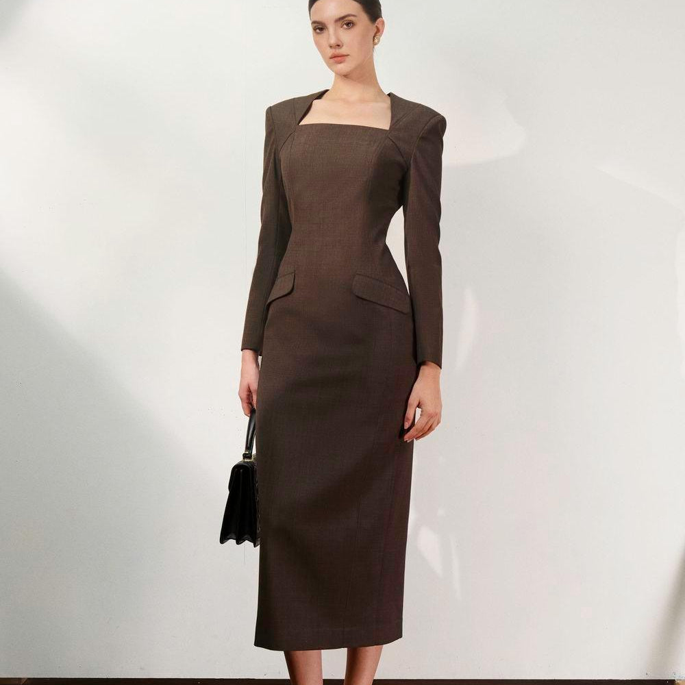 Azaria Pencil Queen Anne Neck Polycotton Midi Dress - MEAN BLVD