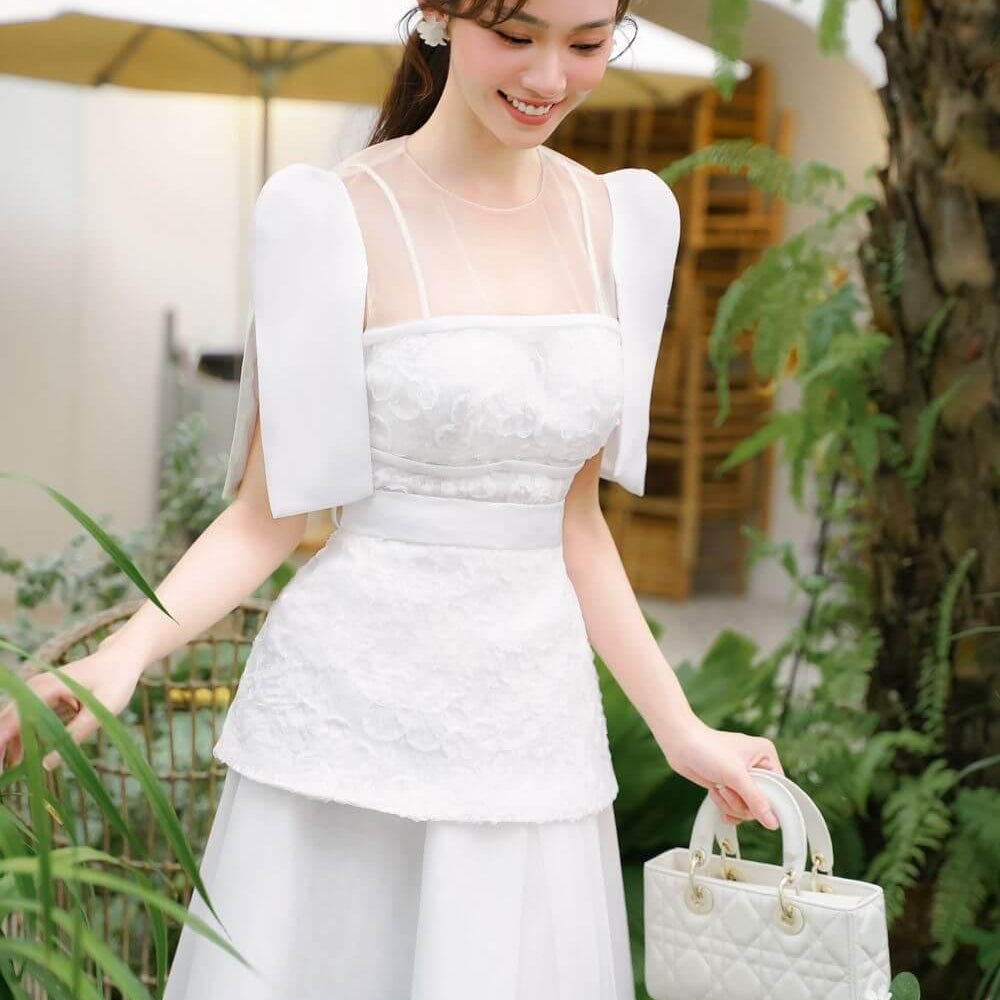 Azure Peplum Illusion Neck Lace Top - MEAN BLVD