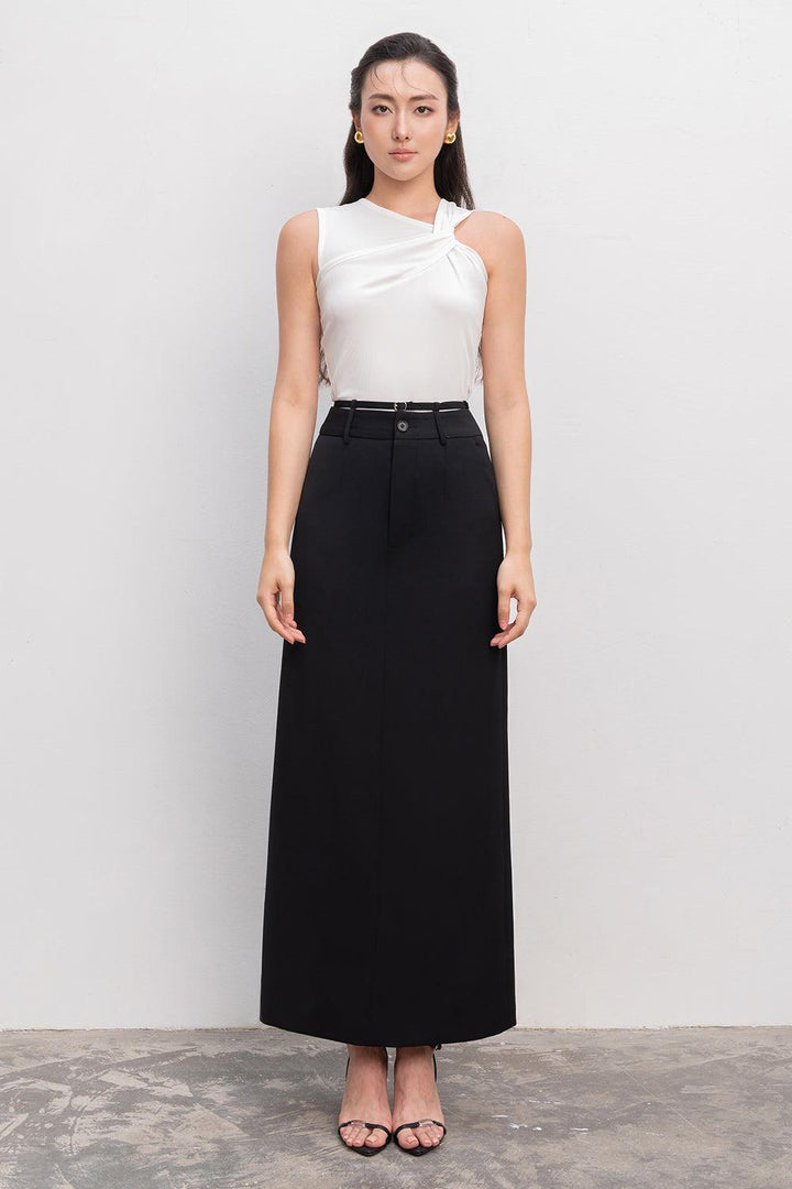 Azure Straight Back Slit Polycotton Ankle Length Skirt - MEAN BLVD