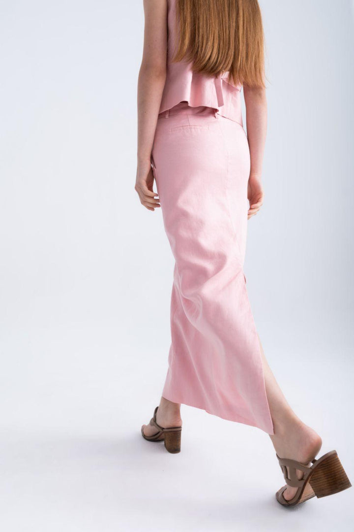 Azure Straight Back Slit Polycotton Ankle Length Skirt - MEAN BLVD