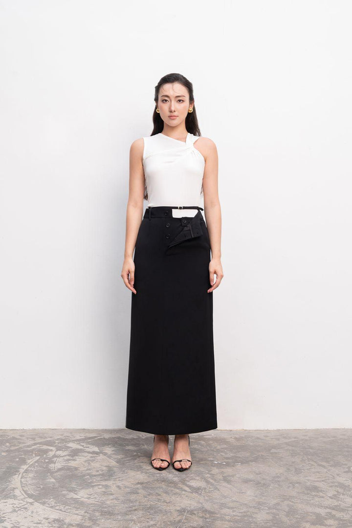 Azure Straight Back Slit Polycotton Ankle Length Skirt - MEAN BLVD