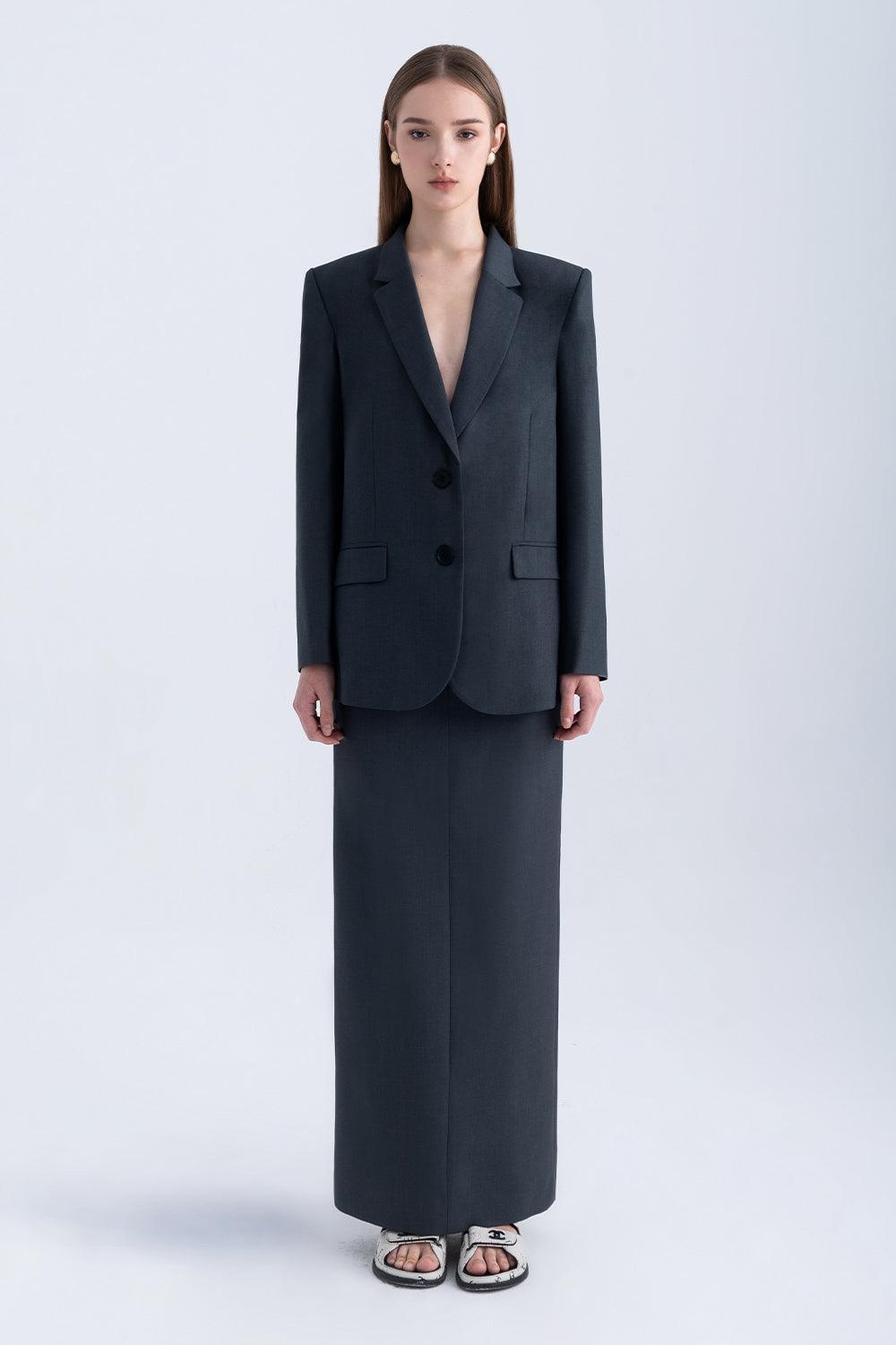 Azure Straight Notch Lapel Polycotton Blazer - MEAN BLVD