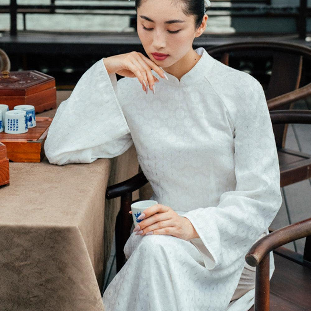 Bach Ngan A-line Flare Sleeved Synthetic Silk Floor Length Ao Dai - MEAN BLVD