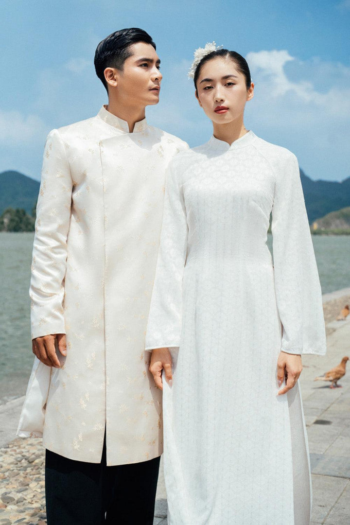 Bach Ngan A-line Flare Sleeved Synthetic Silk Floor Length Ao Dai - MEAN BLVD