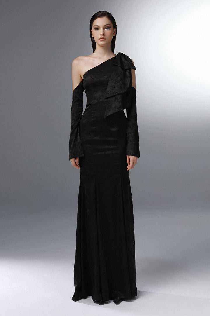 Banquet Trumpet Diagonal Neck Silk Floor Length Dress - MEAN BLVD