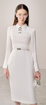 Bansel Pencil Collared Neck Polyester Calf Length Dress - MEAN BLVD