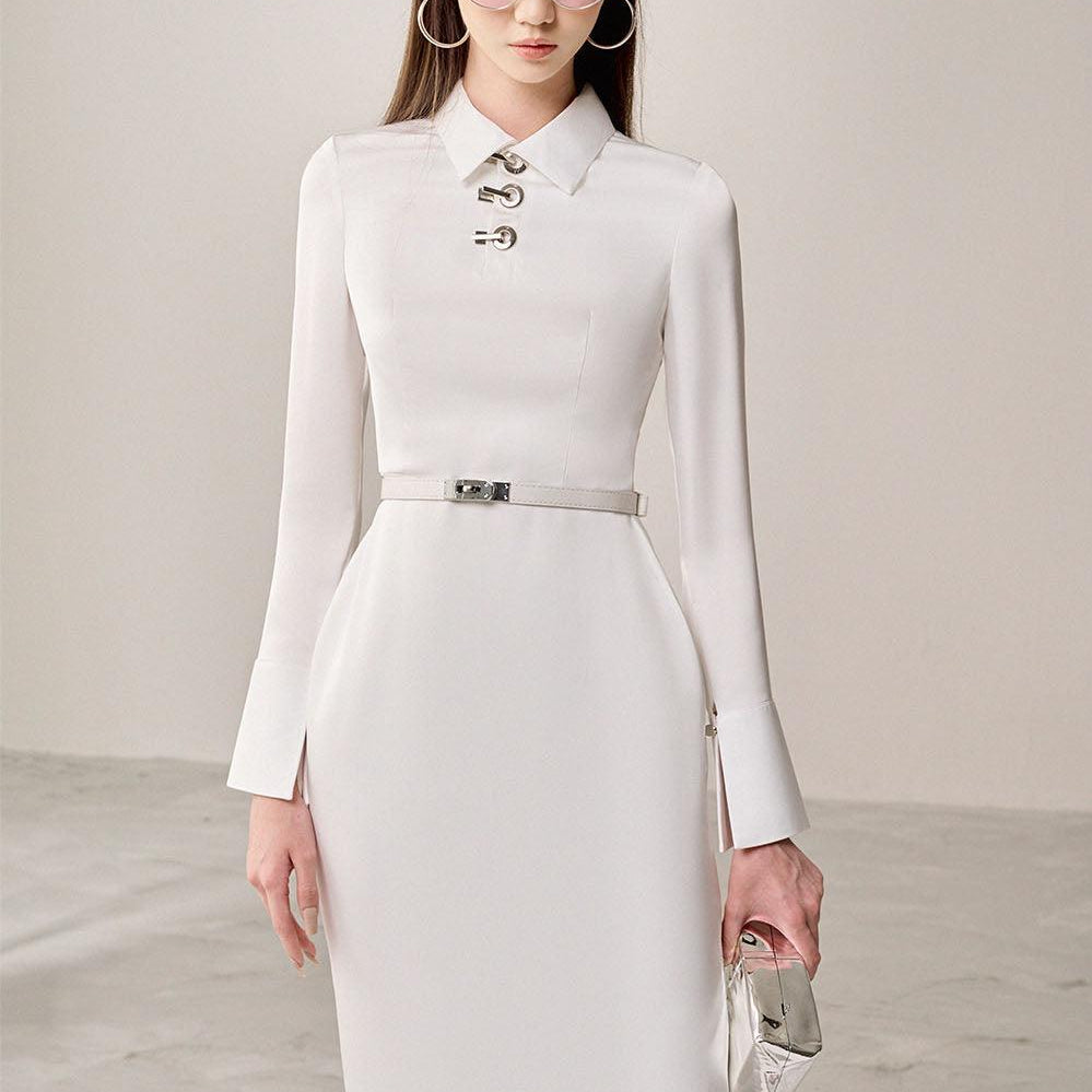 Bansel Pencil Collared Neck Polyester Calf Length Dress - MEAN BLVD