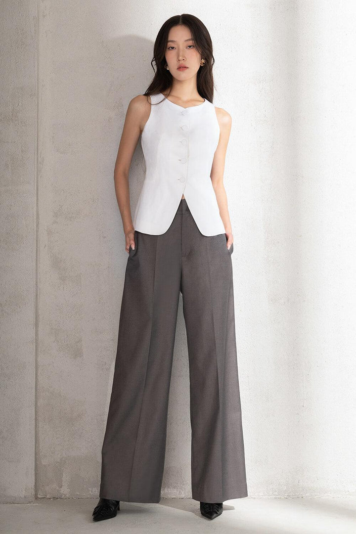 Basic Straight Wide Leg Twill Ankle Length Trousers - MEAN BLVD