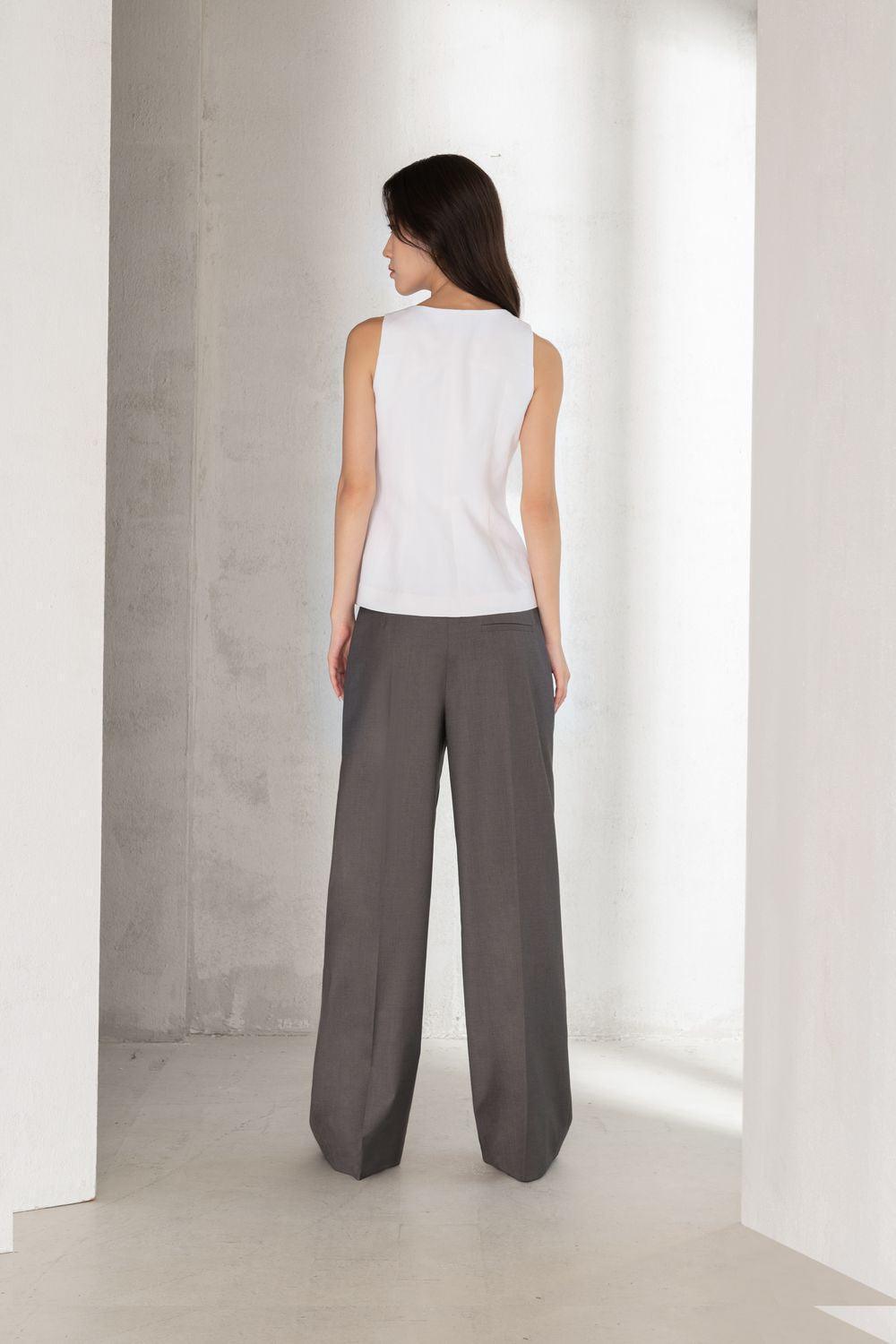 Basic Straight Wide Leg Twill Ankle Length Trousers - MEAN BLVD