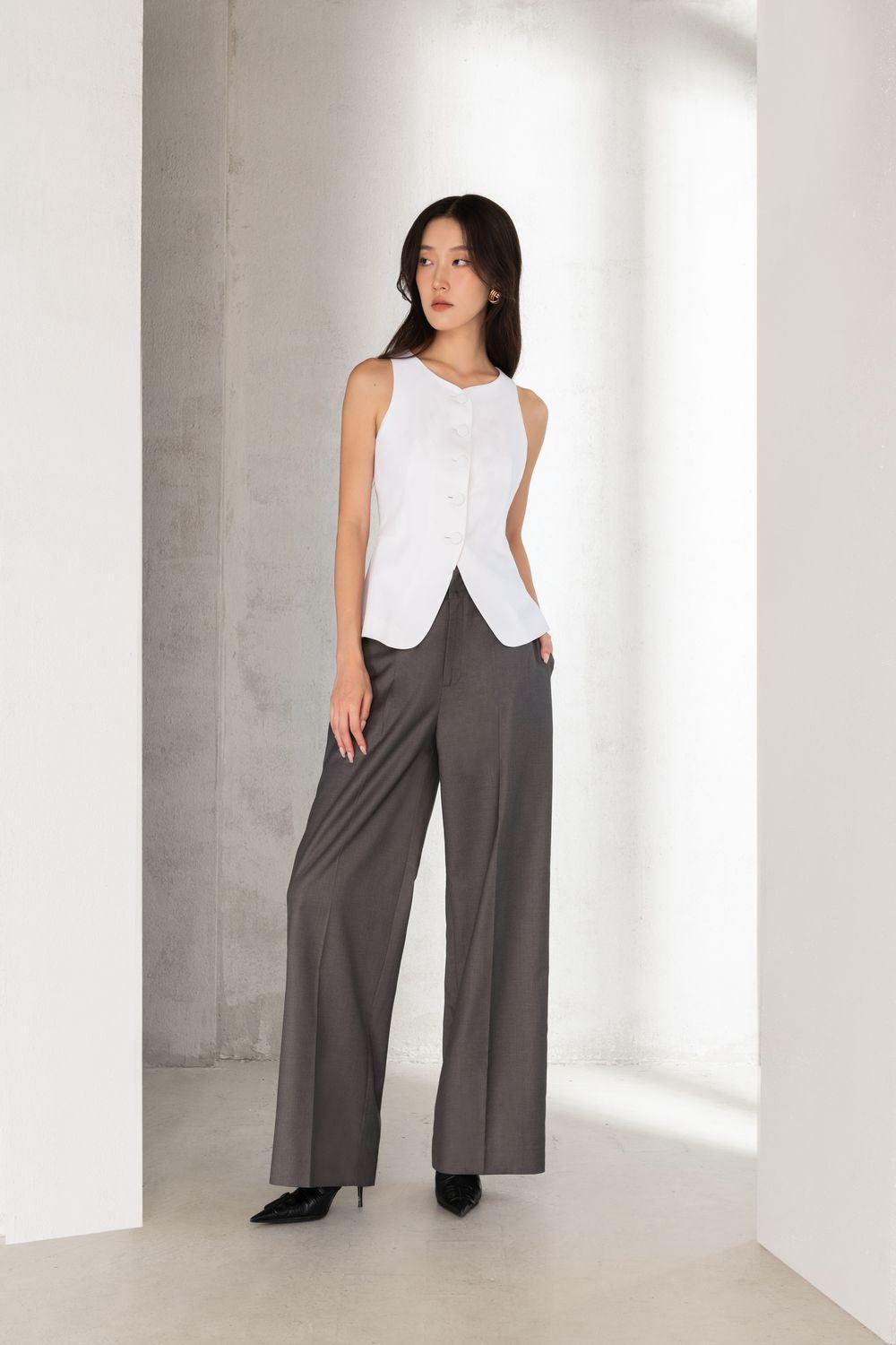Basic Straight Wide Leg Twill Ankle Length Trousers - MEAN BLVD