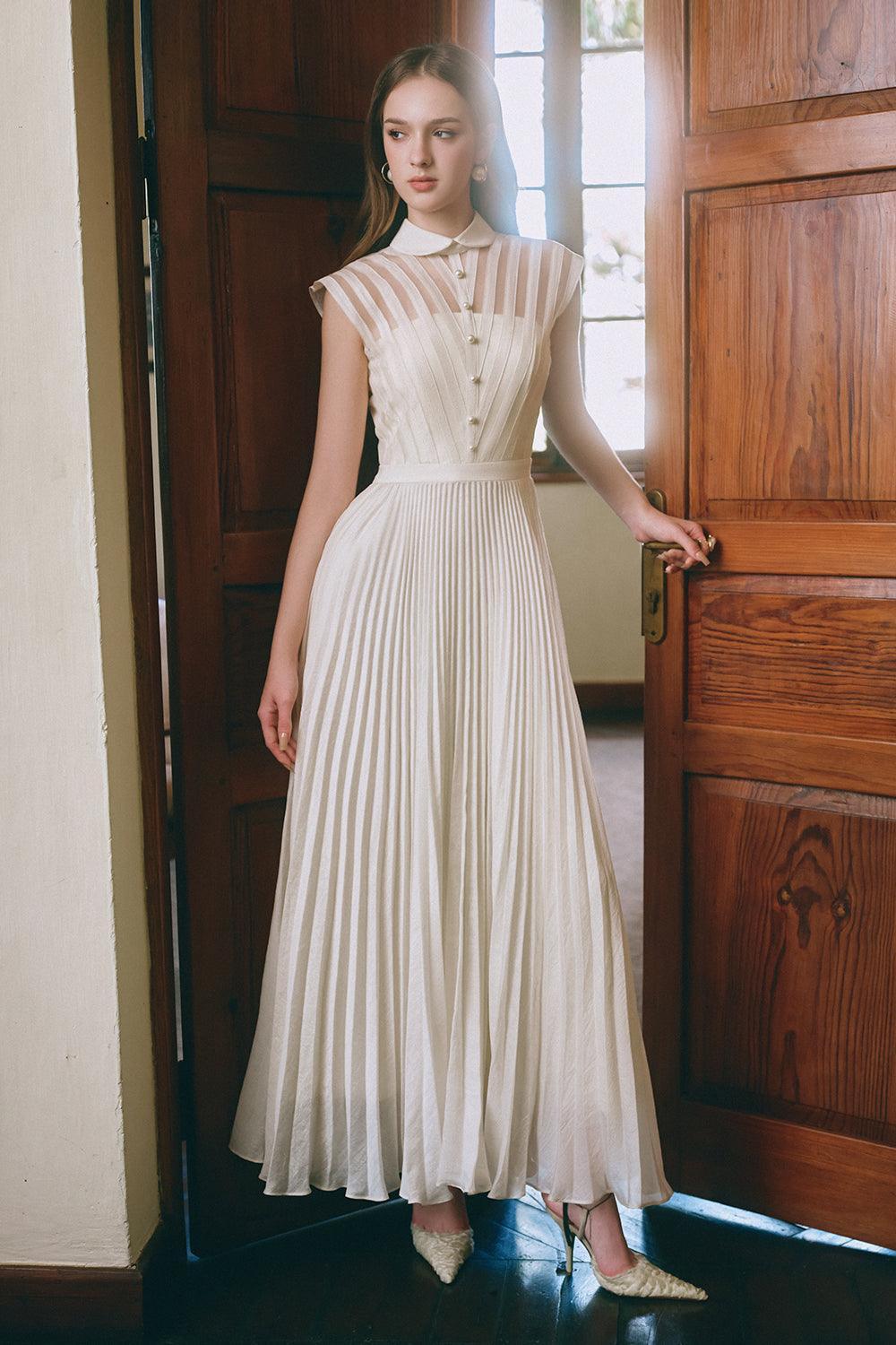 Beatrice A-line Pleated Silk Crepe Ankle Length Dress - MEAN BLVD