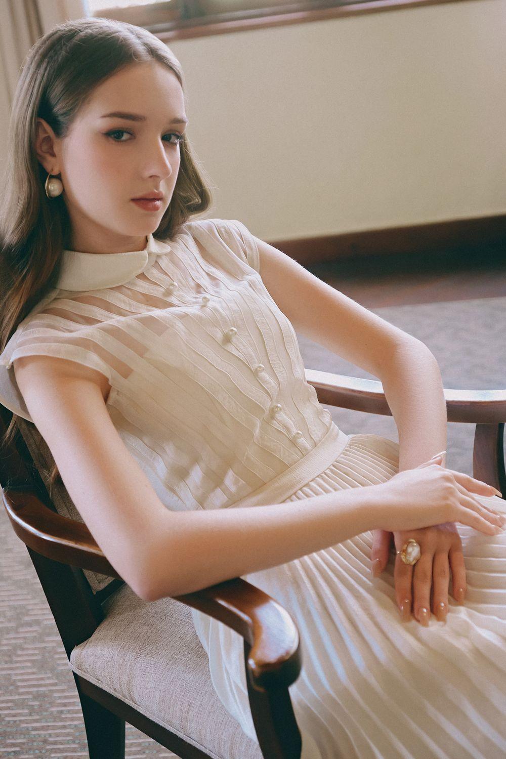 Beatrice A-line Pleated Silk Crepe Ankle Length Dress - MEAN BLVD