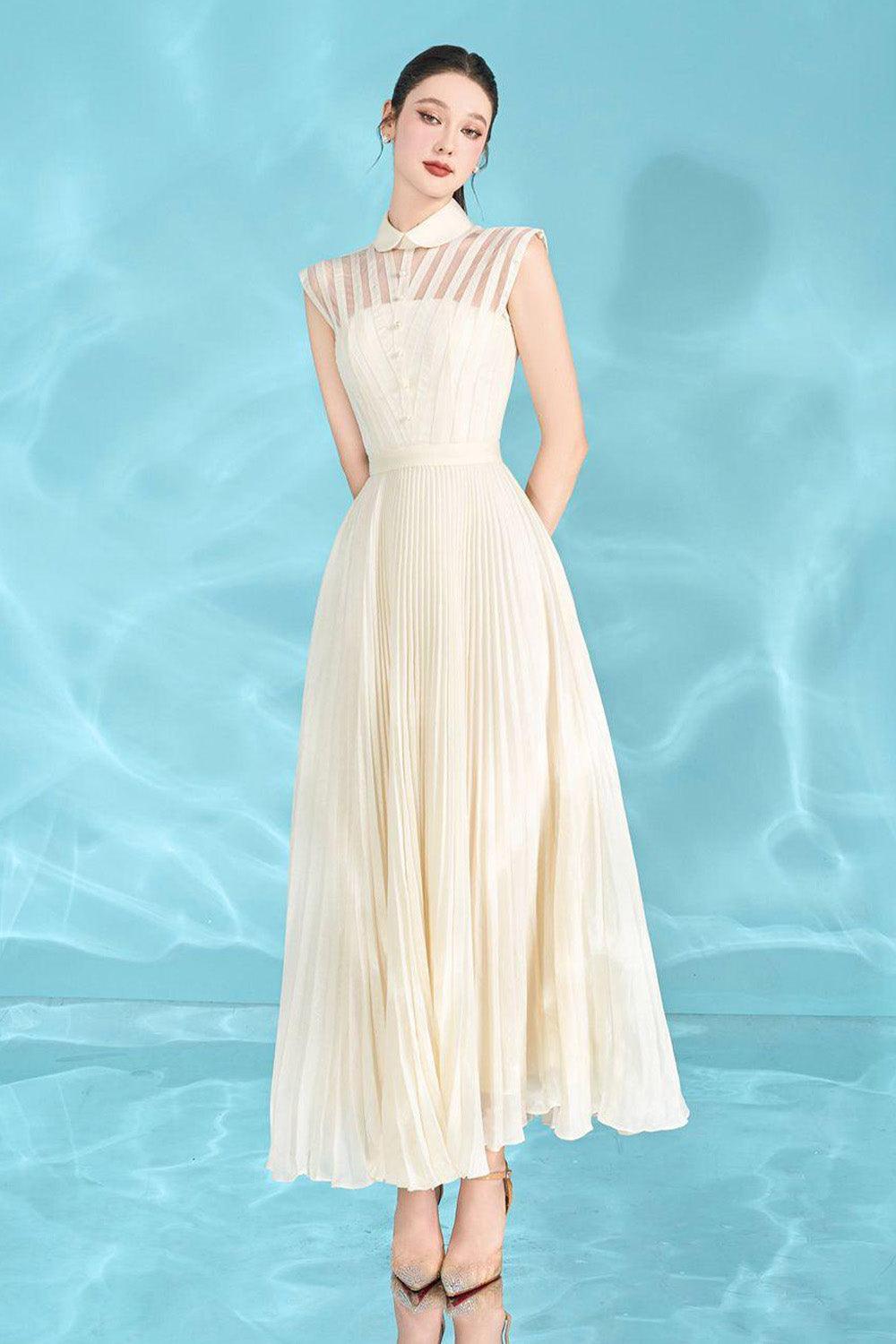 Beatrice A-line Pleated Silk Crepe Ankle Length Dress