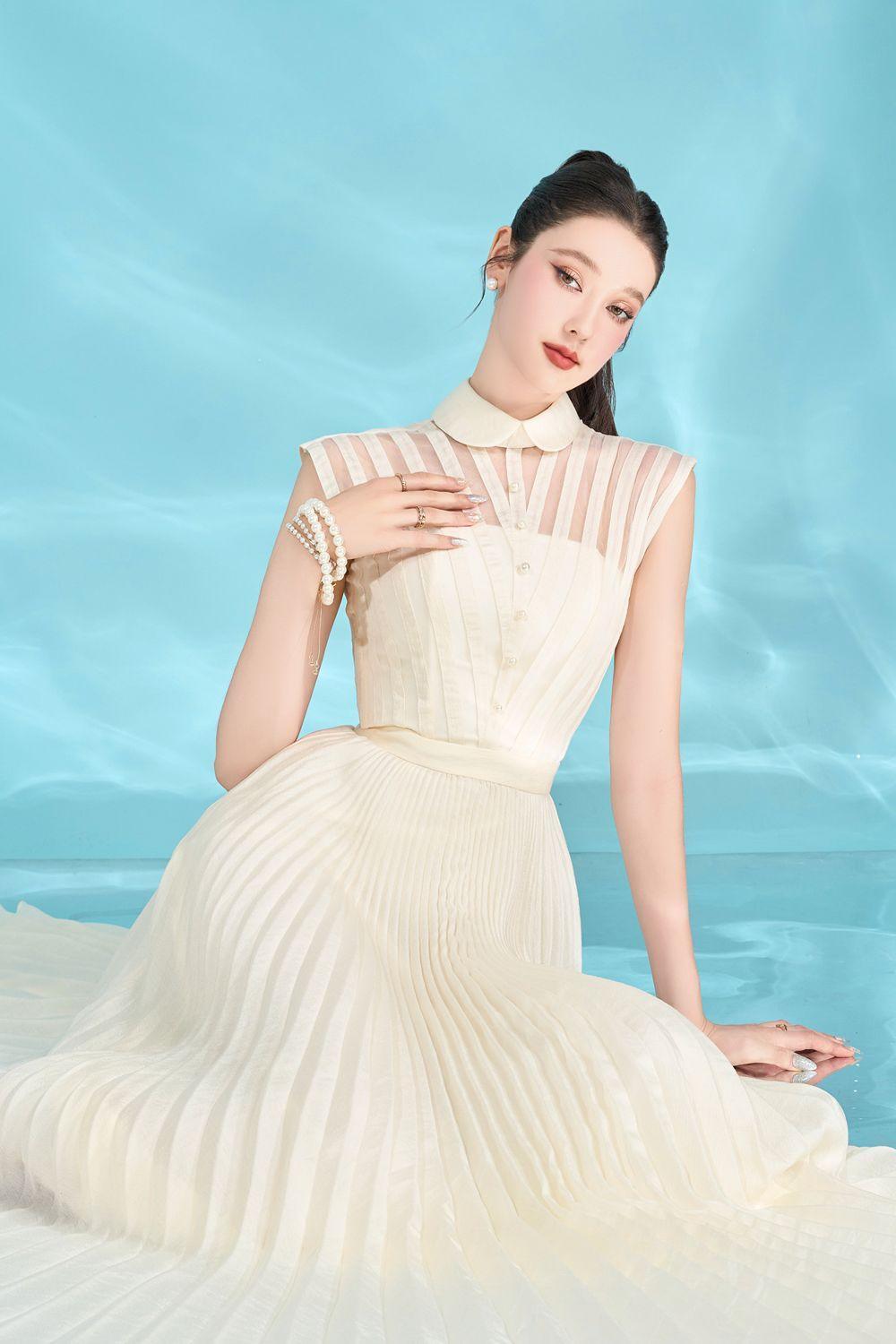 Beatrice A-line Pleated Silk Crepe Ankle Length Dress - MEAN BLVD
