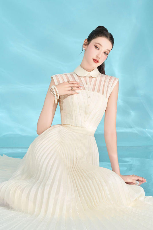 Beatrice A-line Pleated Silk Crepe Ankle Length Dress - MEAN BLVD