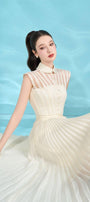 Beatrice A-line Pleated Silk Crepe Ankle Length Dress - MEAN BLVD