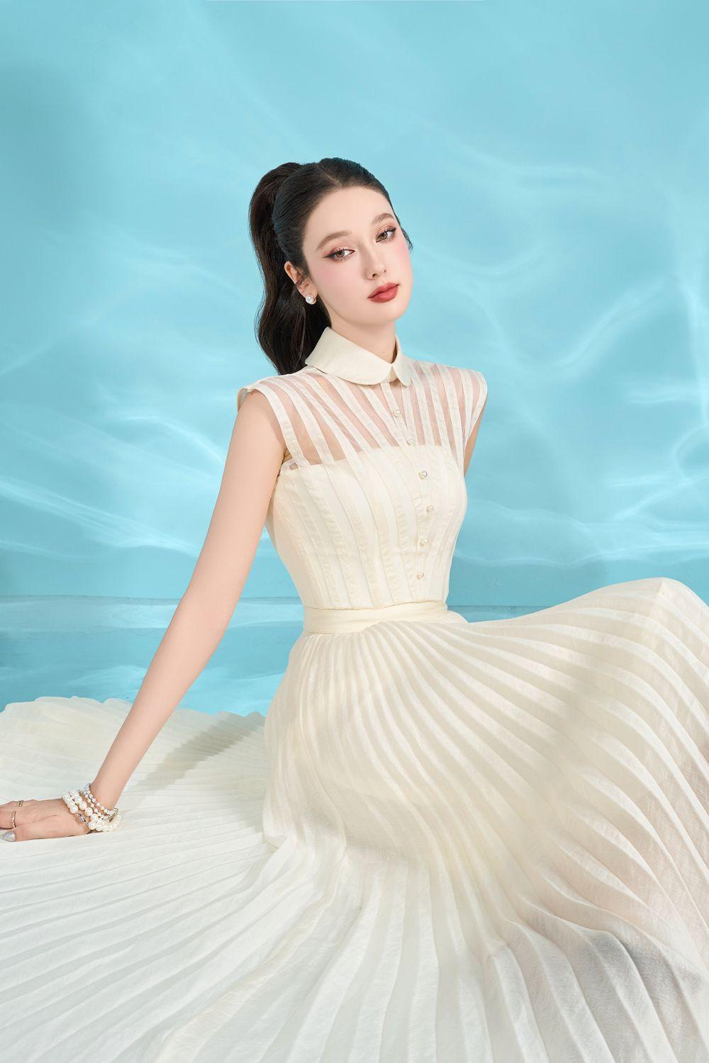 Beatrice A-line Pleated Silk Crepe Ankle Length Dress - MEAN BLVD