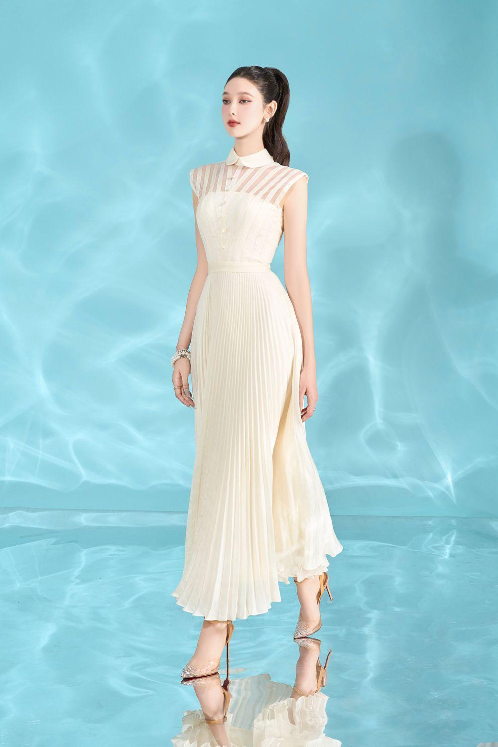 Beatrice A-line Pleated Silk Crepe Ankle Length Dress - MEAN BLVD