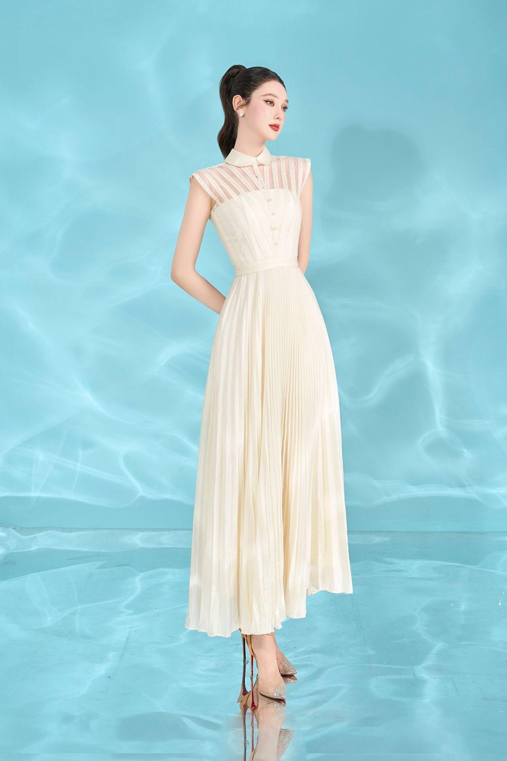 Beatrice A-line Pleated Silk Crepe Ankle Length Dress - MEAN BLVD