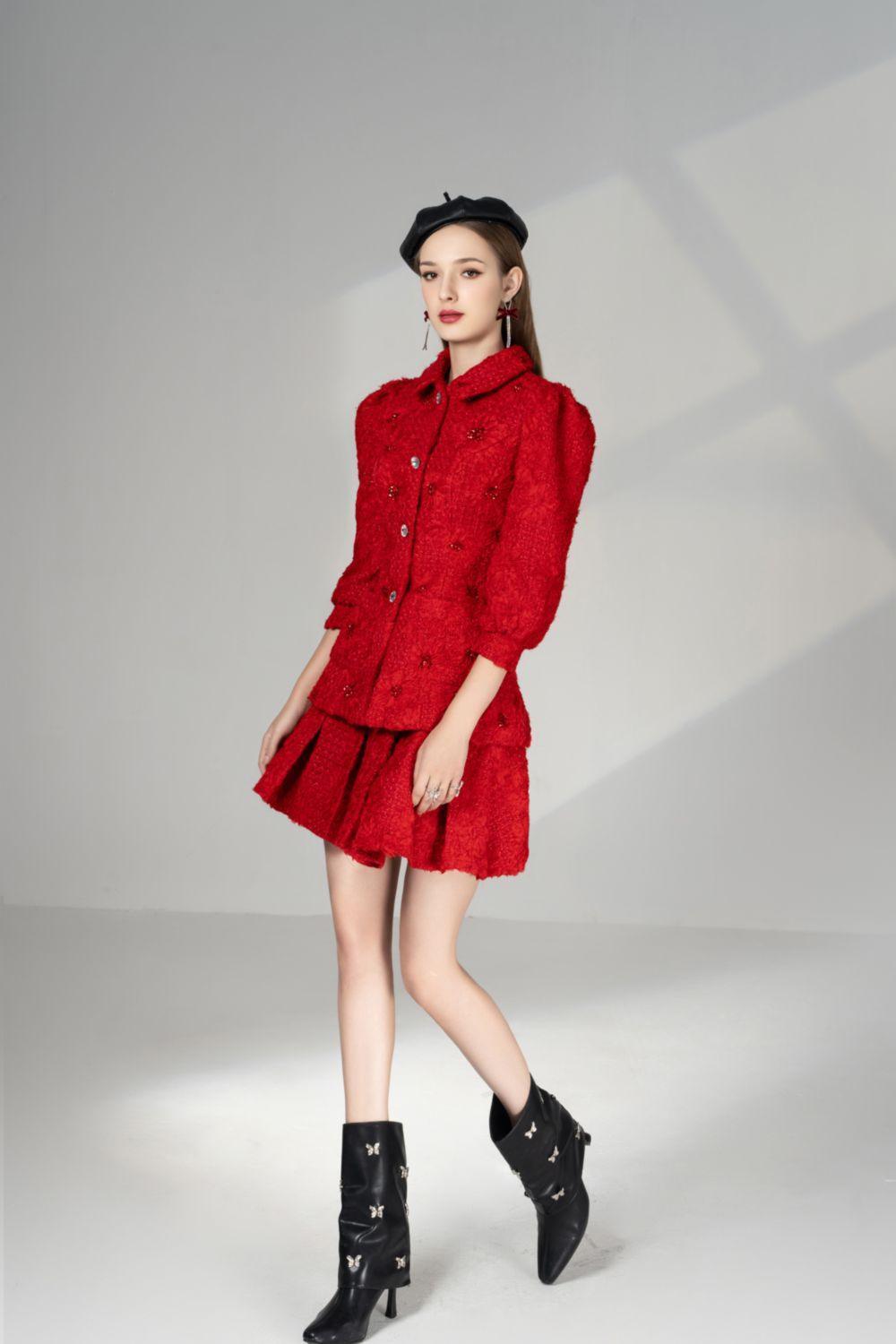 Becca A-line Puffy Sleeved Tweed Mini Set - MEAN BLVD