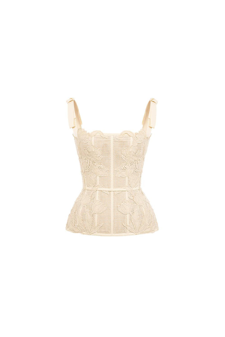 Beige Floral Mesh Top - MEAN BLVD