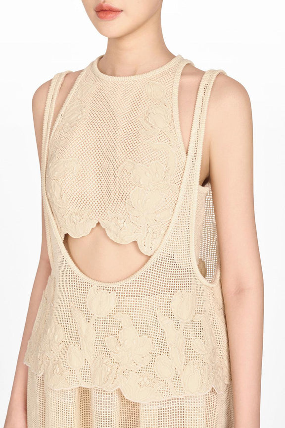 Beige Floral Print Crop Top