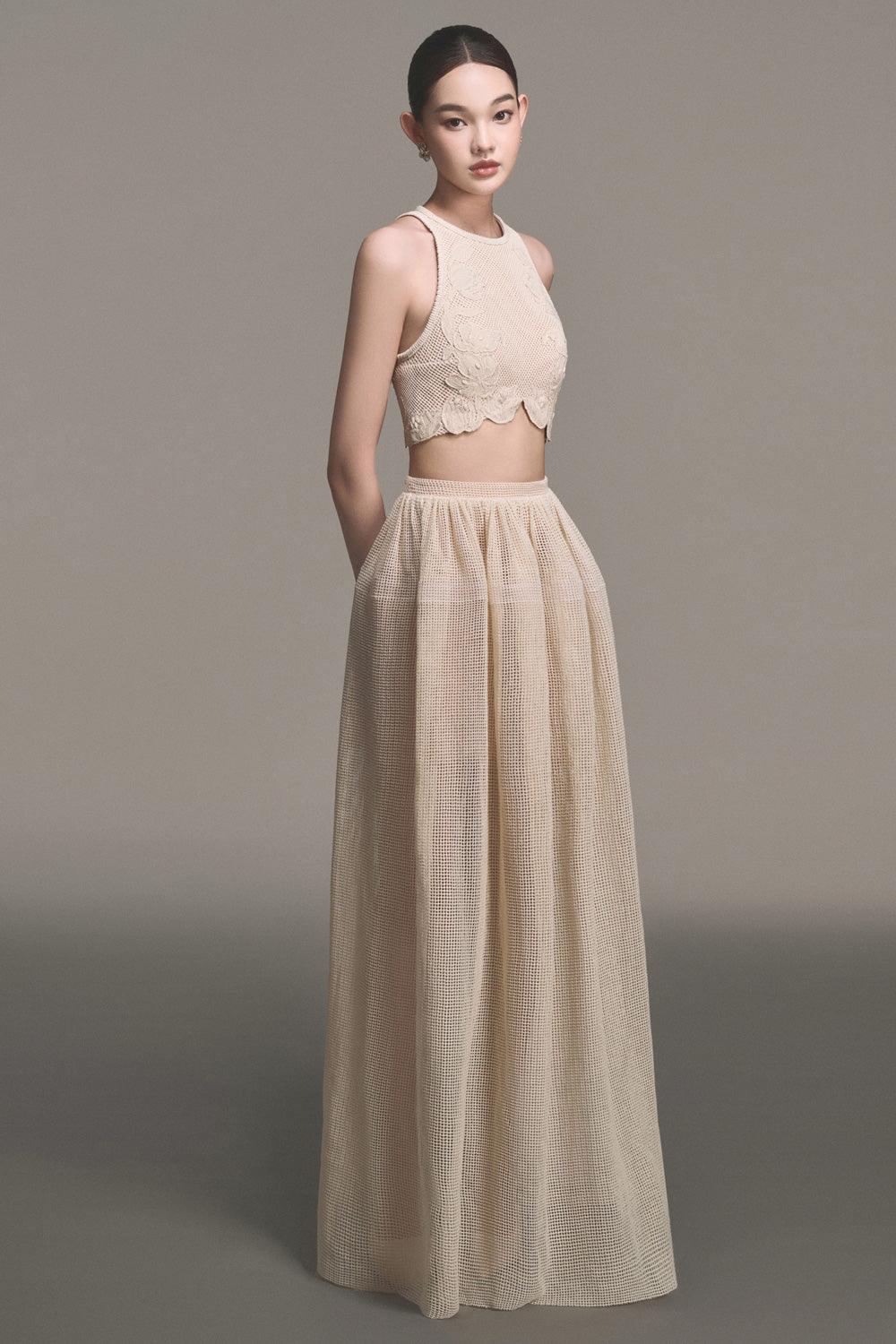 Beige Floral Sleeveless Crop Top - MEAN BLVD