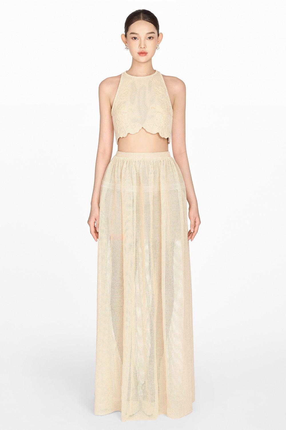 Beige Floral Sleeveless Crop Top - MEAN BLVD