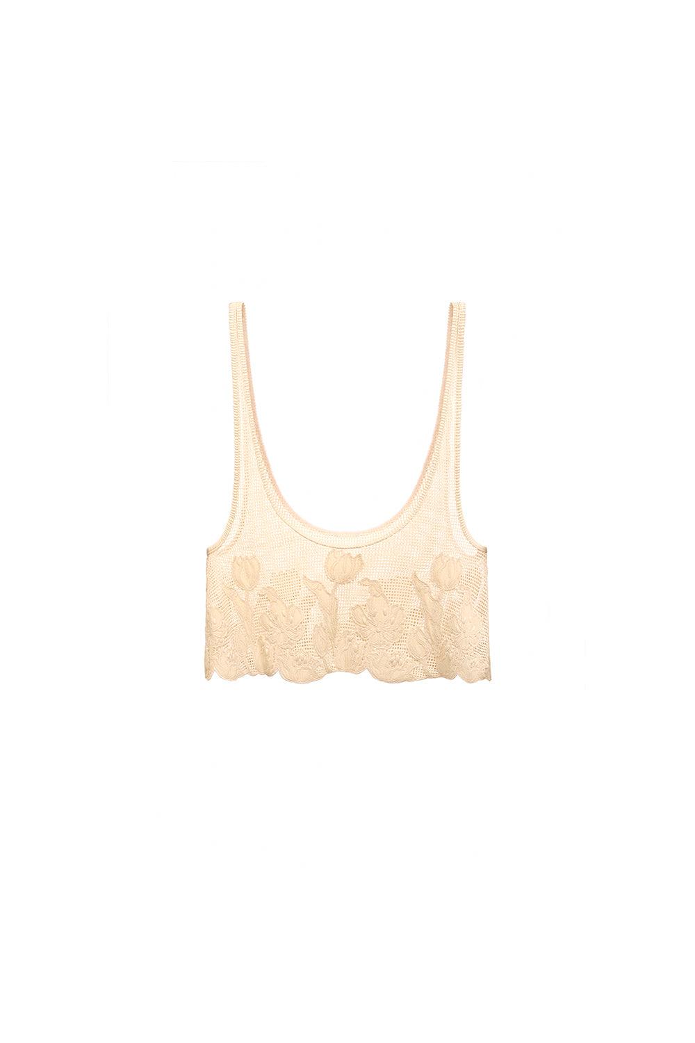 Beige Floral Tank Top - MEAN BLVD